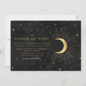 Celestial Midnight Black Gold Stars Wedding Einladung (Vorderseite)