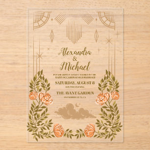 Celestial Midnight Black Stars Wedding Acryleinladungen