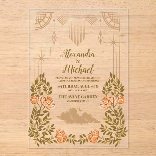 Celestial Midnight Black Stars Wedding Acryleinladungen (Vorderseite)