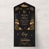 Celestial Midnight Black Stars Wedding All In One Einladung (Innen Boden)