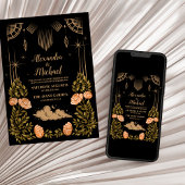 Celestial Midnight Black Stars Wedding Einladung