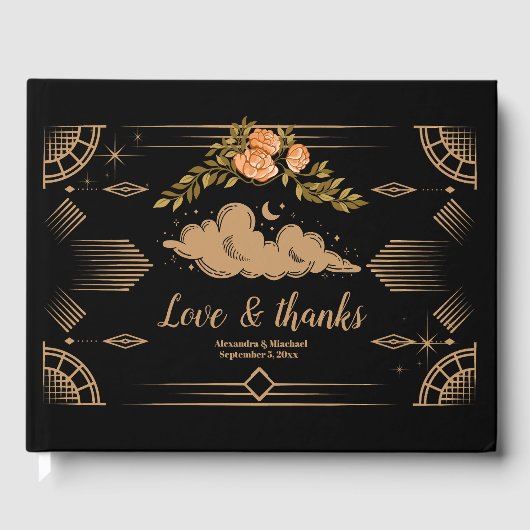 Celestial Midnight Black Stars Wedding Gästebuch (Vorderseite)