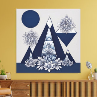 Celestial midnight bloom geometric AI art Leinwanddruck