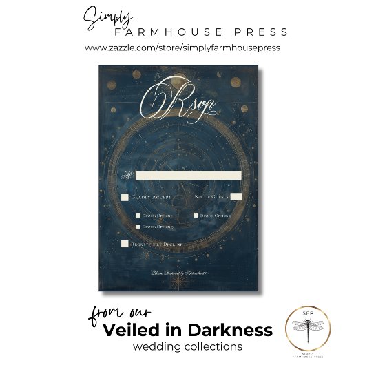 Celestial Midnight Blue Crescent Moon Dinner RSVP Karte