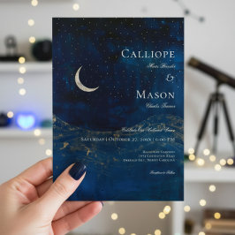 Celestial Midnight Blue Crescent Moon Wedding Einladung