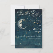 Celestial Midnight Blue Crescent Moon Wedding Save The Date (Vorderseite)