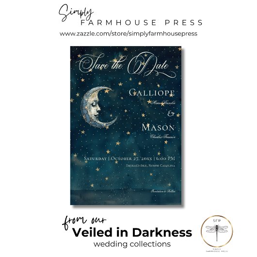 Celestial Midnight Blue Crescent Moon Wedding Save The Date