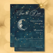 Celestial Midnight Blue Crescent Moon Wedding
