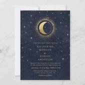 Celestial Midnight Blue English Spanish Wedding Einladung (Vorderseite)