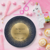 Celestial Midnight Blue Gold Moon Paper Plate Pappteller (Party)