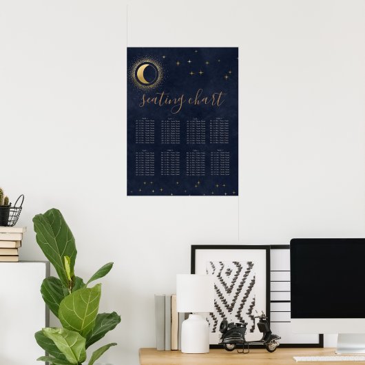 Celestial Midnight Blue Gold Seating Chart Poster (Heimbüro)