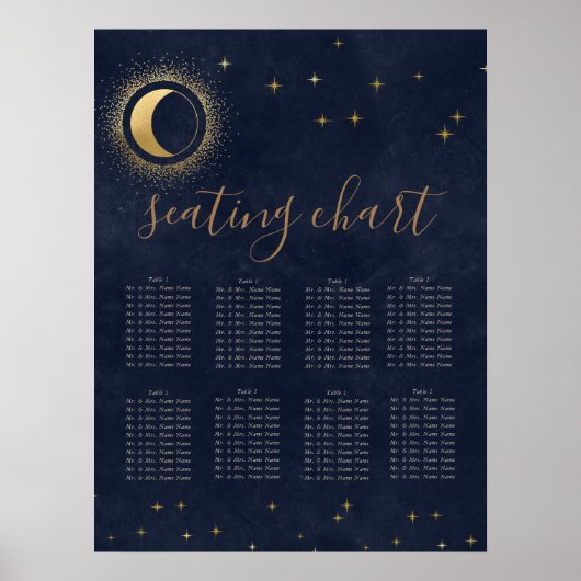 Celestial Midnight Blue Gold Seating Chart Poster (Vorne)