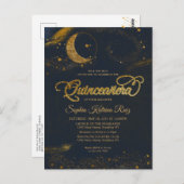 Celestial Midnight Blue Gold Star Moon Quinceanera Postkarte (Vorne/Hinten)