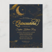 Celestial Midnight Blue Gold Star Moon Quinceanera Postkarte (Vorderseite)