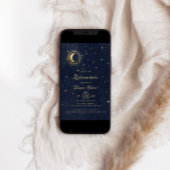 Celestial Midnight Blue Gold Stars Quinceanera Einladung