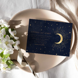 Celestial Midnight Blue Gold Stars Wedding Einladung