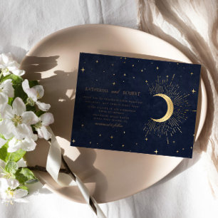 Celestial Midnight Blue Gold Stars Wedding Einladung
