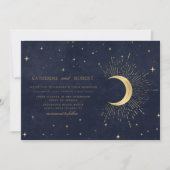 Celestial Midnight Blue Gold Stars Wedding Einladung (Vorderseite)
