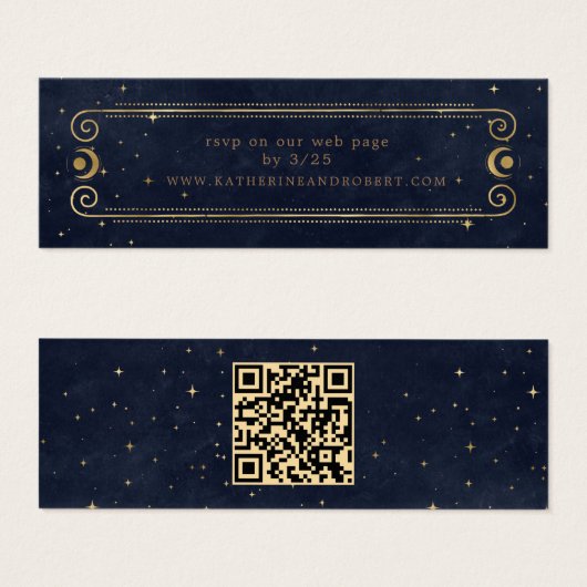 Celestial Midnight Blue Gold Wedding Website Card (Vorne & Hinten)