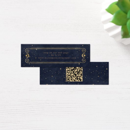 Celestial Midnight Blue Gold Wedding Website Card (Schreibtisch)