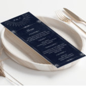 Celestial Midnight Blue Silver Wedding Dinner Menu Einladung