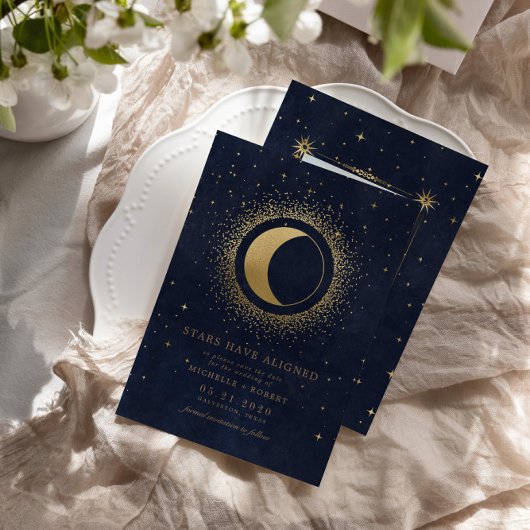 Celestial Midnight Blue Stars Foto Save the Date Einladung