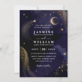 Celestial Midnight Blue Stars Moon QR Code Wedding Einladung (Vorderseite)