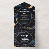 Celestial Midnight Blue Stars Moon Wedding All In One Einladung (Innen Boden)