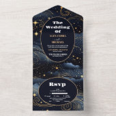 Celestial Midnight Blue Stars Moon Wedding All In One Einladung (Innen Boden)