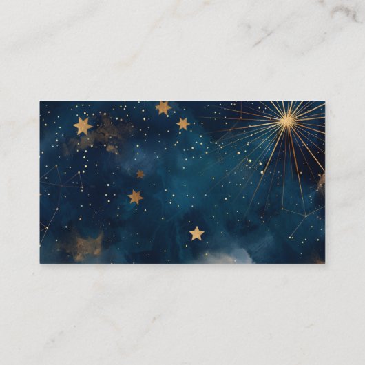 Celestial Midnight Blue Stars Moon Wedding Begleitkarte (Rückseite)