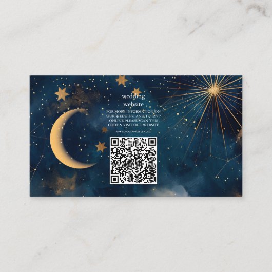 Celestial Midnight Blue Stars Moon Wedding Begleitkarte (Vorderseite)