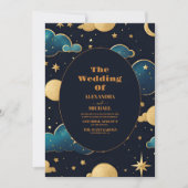 Celestial Midnight Blue Stars Moon Wedding Einladung (Vorderseite)