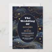 Celestial Midnight Blue Stars Moon Wedding Einladung (Vorderseite)