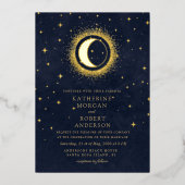 Celestial Midnight Blue Stars Moon Wedding Folieneinladung (Vorderseite)