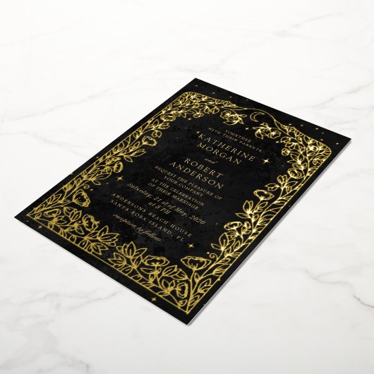 Celestial Midnight Blue Stars Moon Wedding Folieneinladung (Gedreht)