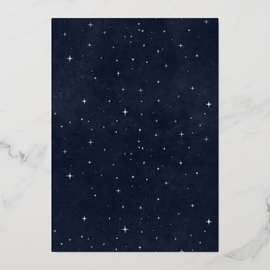 Celestial Midnight Blue Stars Moon Wedding Folieneinladung (Rückseite)