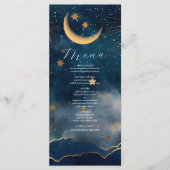 Celestial Midnight Blue Stars Moon Wedding Menükarte (Vorderseite)