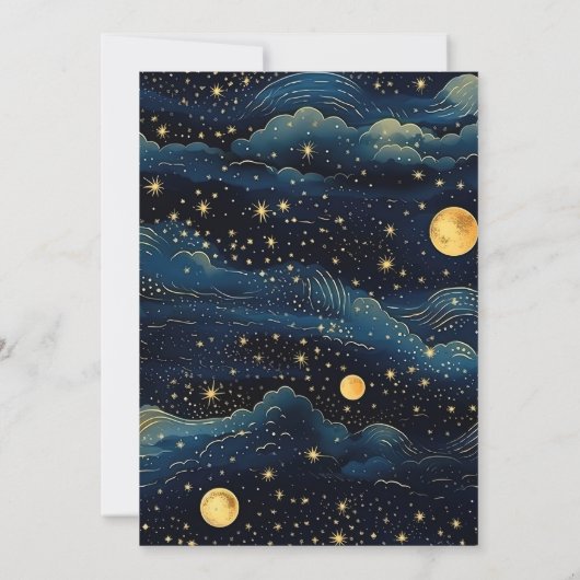 Celestial Midnight Blue Stars Moon Wedding Save The Date (Rückseite)