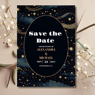 Celestial Midnight Blue Stars Moon Wedding Save The Date
