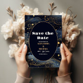 Celestial Midnight Blue Stars Moon Wedding Save The Date