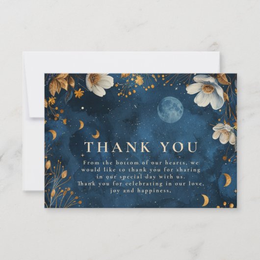 Celestial Midnight Floral Wedding Dankeskarte (Vorderseite)