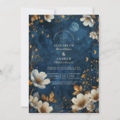 Celestial Midnight Floral Wedding Einladung (Vorderseite)