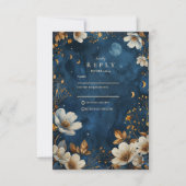 Celestial Midnight Floral Wedding RSVP Karte (Vorderseite)