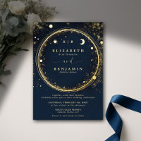 Celestial Midnight Gold Monogramme Elegante Hochze