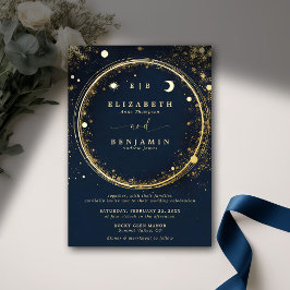 Celestial Midnight Gold Monogramme Elegante Hochze Folieneinladung