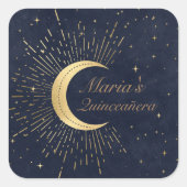 Celestial Midnight Gold Moon Quinceañera Quadratischer Aufkleber (Vorderseite)