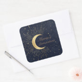 Celestial Midnight Gold Moon Quinceañera Quadratischer Aufkleber (Umschlag)