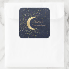 Celestial Midnight Gold Moon Quinceañera Quadratischer Aufkleber