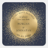Celestial Midnight Gold Moon Save the Date Quadratischer Aufkleber (Vorderseite)