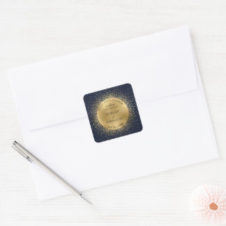 Celestial Midnight Gold Moon Save the Date Quadratischer Aufkleber